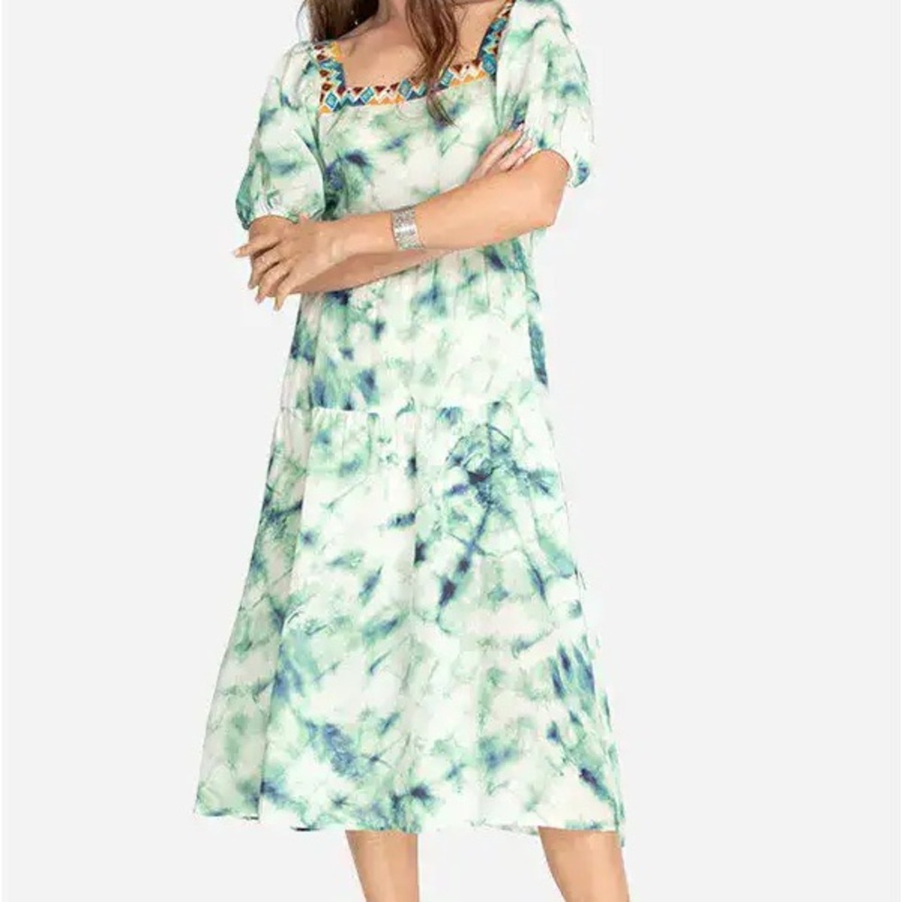 NEW Johnny Was Jade Marble Puff Sleeve Midi Dress S